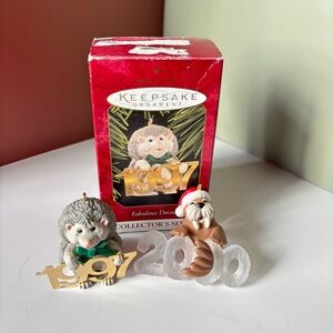 HALLMARK Keepsake Hedgehog 1997 & Seal 2000 Ornaments - Gray, Gold, White